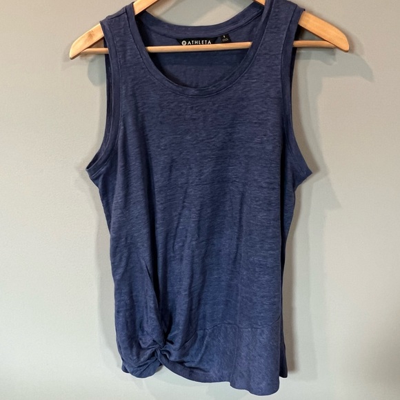 Athleta Linen Zephyr Twist Side Knot Tank Top Blue Small - Picture 1 of 5